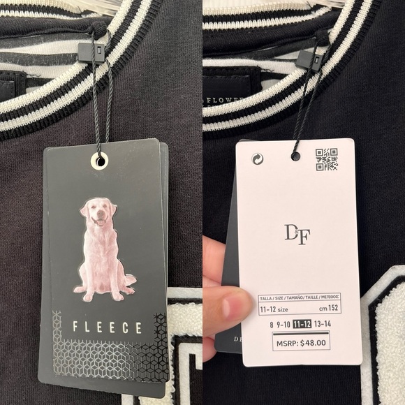 NWT Denim & Flower Unisex Varsity Fleece Sweatshirt 11/12 - Picture 6 of 10